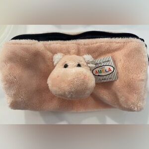 Pink Plush Hippo Pencil/makeup pouch